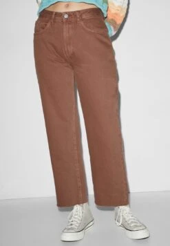 High Waist Trousers - Straight Leg Jeans - Beige