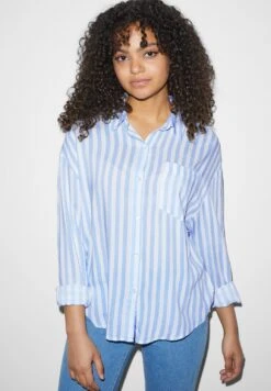 Overhemdblouse - White Light Blue